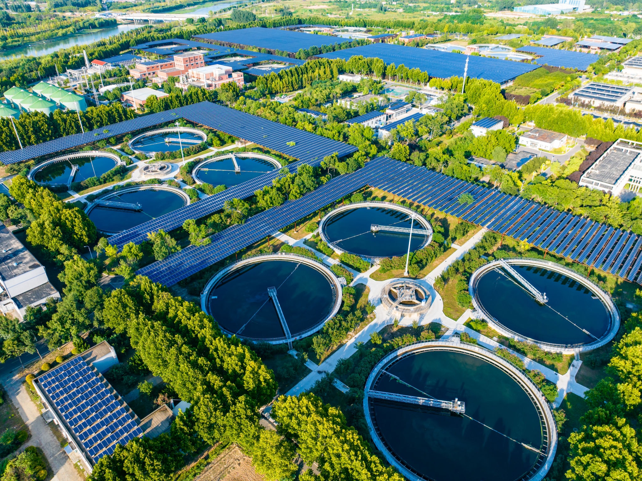 Aerial view of water treatment facility